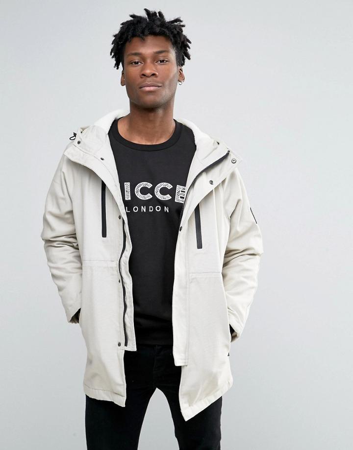 Nicce London Canvas Parka With Fleece Lining - Stone