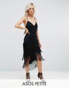 Asos Petite Fringe Mesh Strappy Midi Bodycon Dress - Black