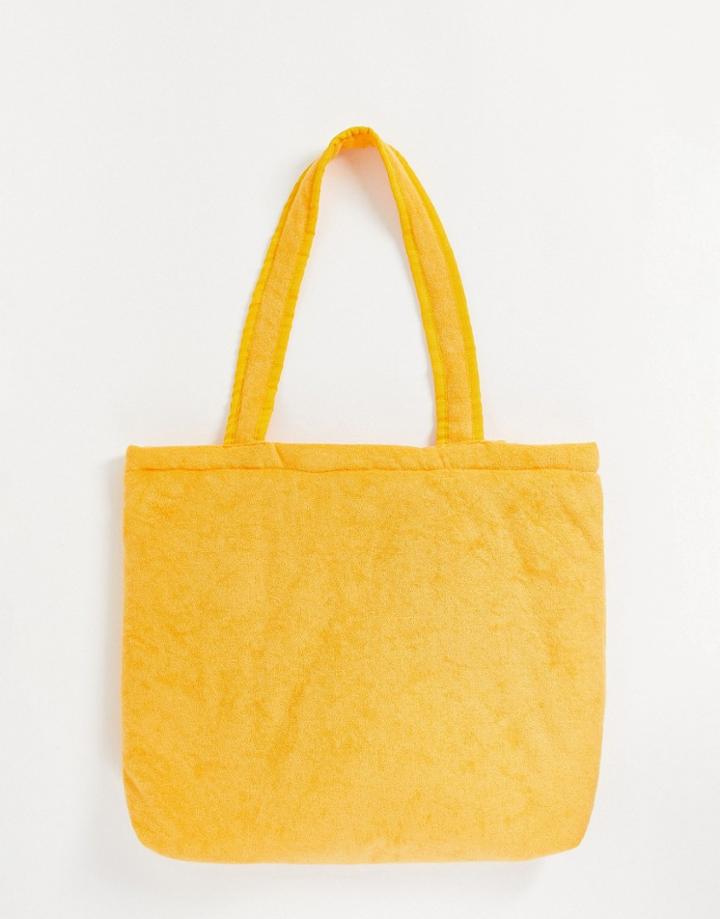 Asos Design Oversized Tote Bag In Orange Towelling