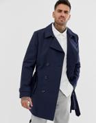 Asos Design Rain Resistant Double Breasted Trench Coat In Navy