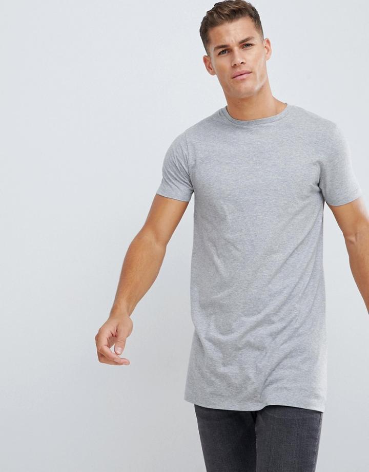 Asos Design Super Longline T-shirt With Crew Neck In Gray Marl