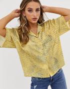 Asos Design Short Sleeve Satin Shirt With Pocket Detail In Crocodile Print-multi