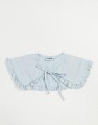 Noisy May Denim Frill Detail Tie Collar In Bleached Blue-blues