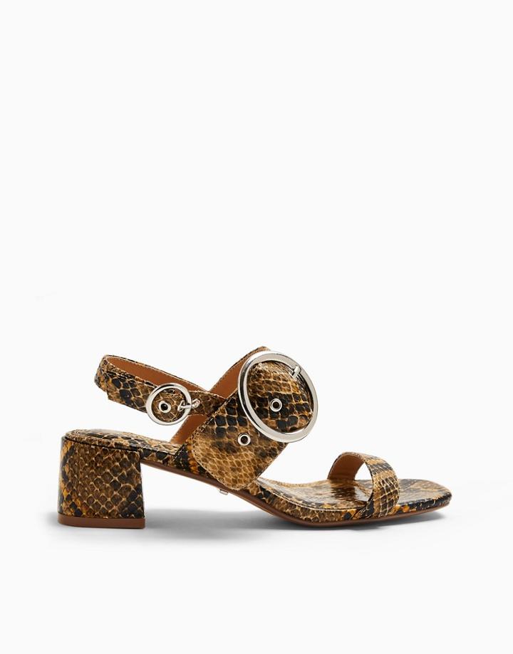 Topshop Snake Print Buckle Block Heel Sandals-multi