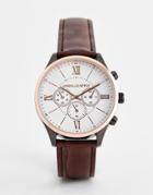 Asos Design Classic Watch With Mixed Metal Finish And Leather Strap In Brown