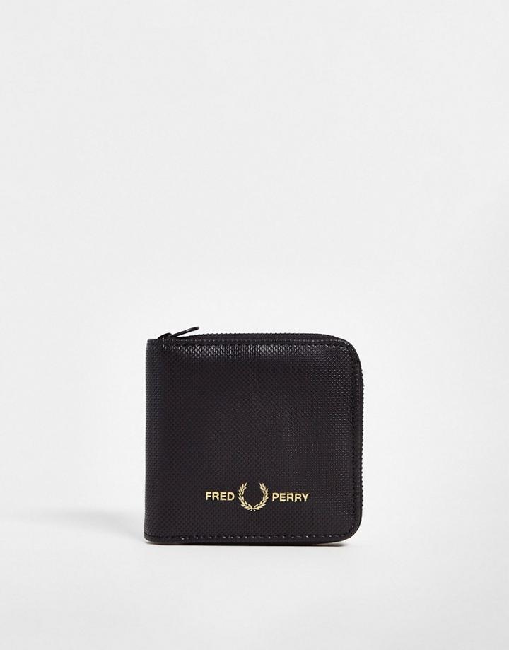 Fred Perry Pique Pu Zip Round Wallet In Black