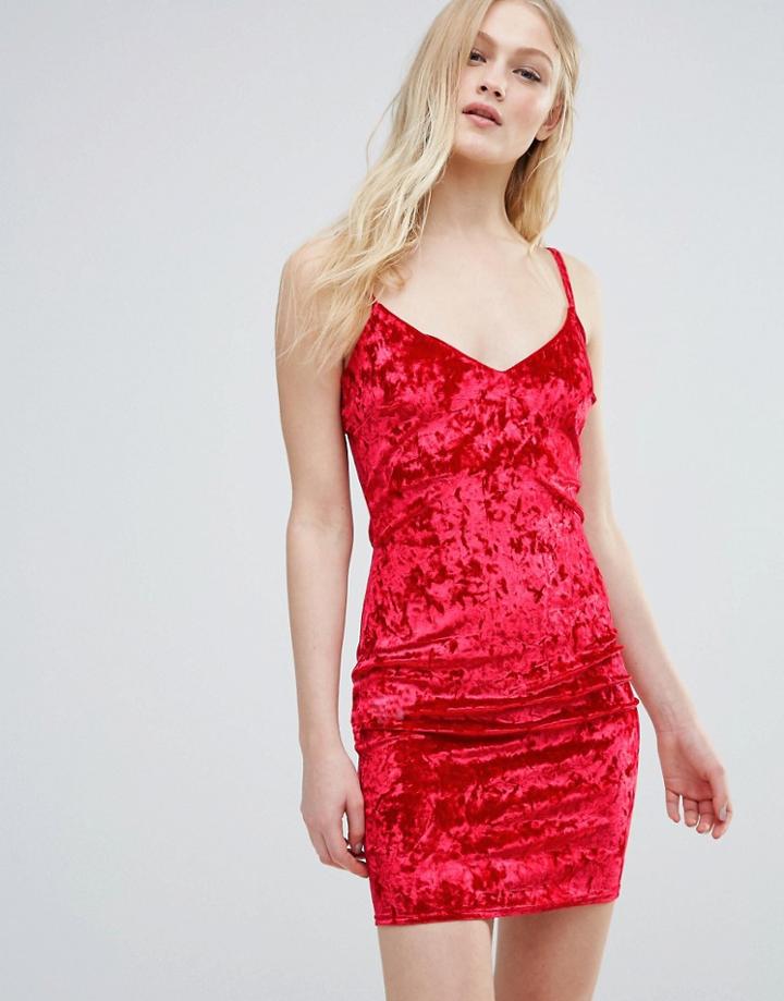 Daisy Street Crushed Velvet Cami Dress - Red