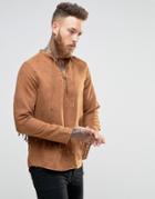 Asos Overhead Shirt In Camel Suedette With Long Sleeves - Tan