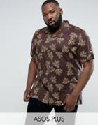 Asos Plus Viscose Shirt With Leaf Print And Revere Collar - Red