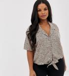 Brave Soul Plus Tie Front Shirt In Leopard Print-multi