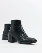 New Look Snake Effect Block Heel Boot - Green