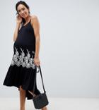 Asos Design Maternity Embroidered Drop Hem Midi Sundress - Black