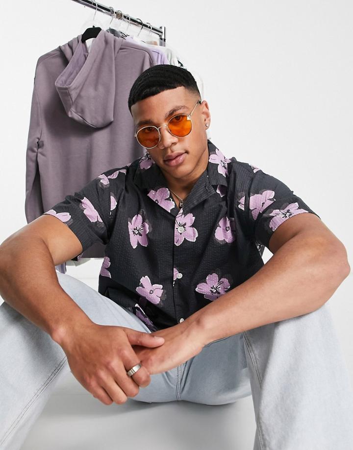 Levi's Slouchy Shirt With Revere Collar In Black Floral Print