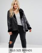 Alice & You Aviator Biker Jacket With Faux Shearling Lining - Black