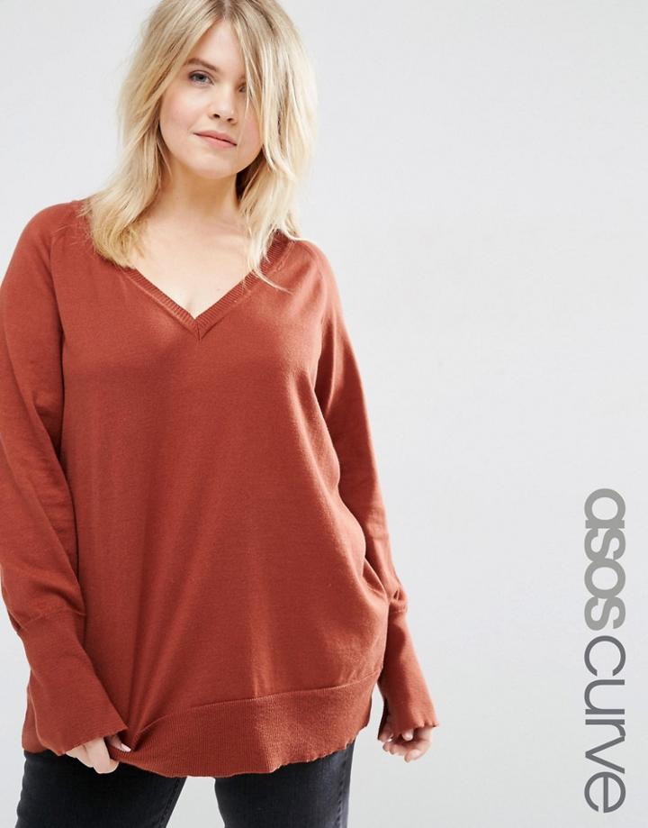 Asos Curve V-neck Sweater - Brown