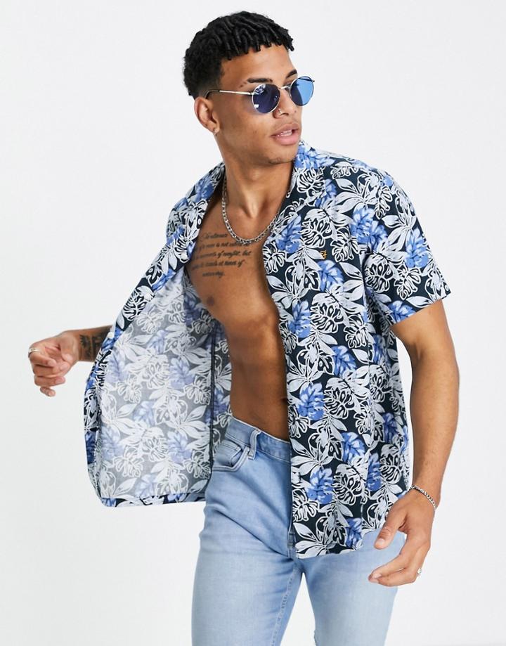 Farah Oasis Print Shirt In Blue-blues