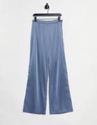 Chi Chi London Satin Tie Pants In Blue-blues