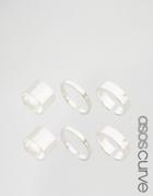 Asos Curve Pack Of 6 Sleek Ring Multipack - Rhodium