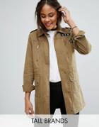 Brave Soul Tall Military Jacket With Patches - Green