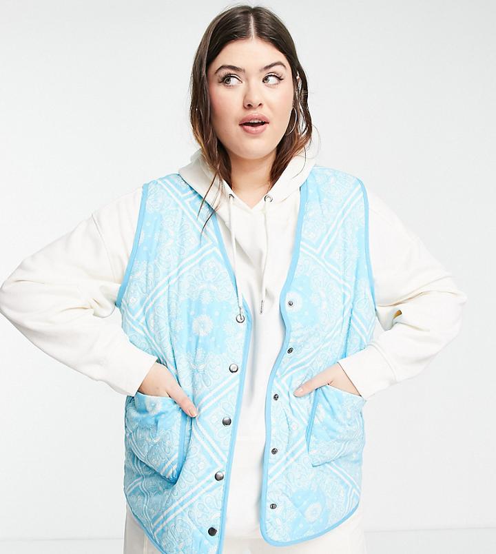 Native Youth Plus Quilted Vest Jacket In Paisley-blues