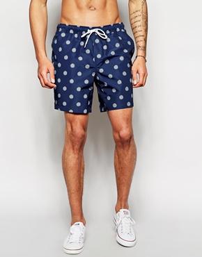 Asos Swim Shorts In Mid Length With Polkadot - Navy