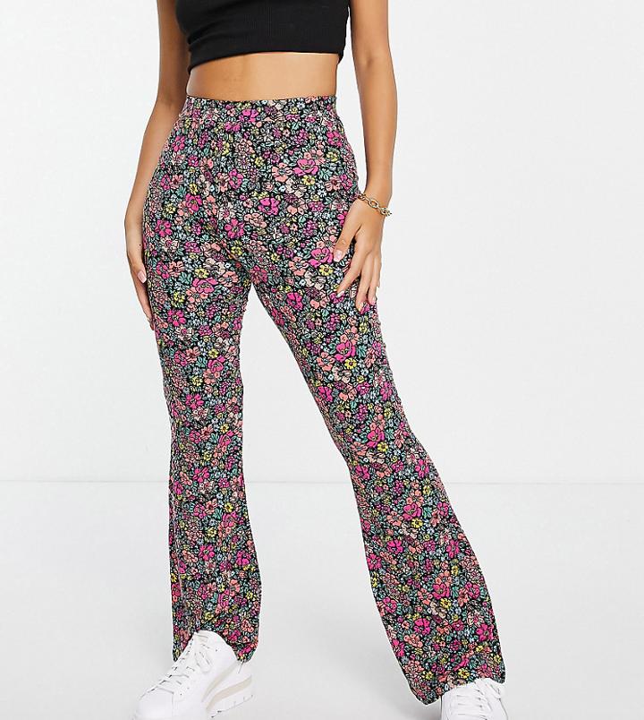 Asos Design Petite Kick Flare Pants In Dark Based Floral-multi