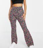 Asos Design Petite Kick Flare Pants In Dark Based Floral-multi
