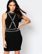 Liquorish Mini Dress With Cross Front Embellishment - Black