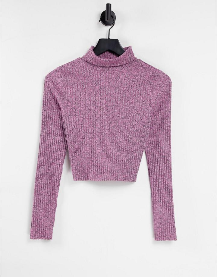 Asos Design Top With Roll Neck In Space Dye In Pink