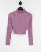 Asos Design Top With Roll Neck In Space Dye In Pink