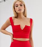 Vesper Tall Vesper Plunge Front Crop Top In Red Two-piece