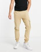 Only & Sons Cotton Cargo Joggers In Beige - Beige-neutral