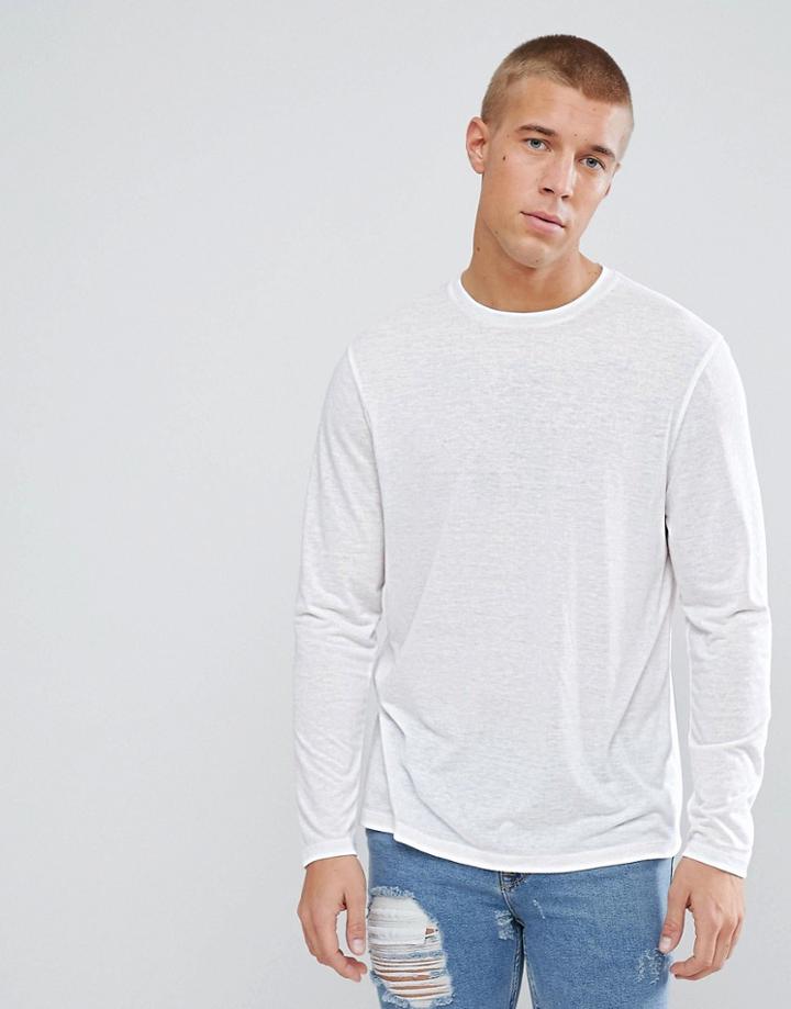 Asos Long Sleeve T-shirt In Linen Mix In White - White