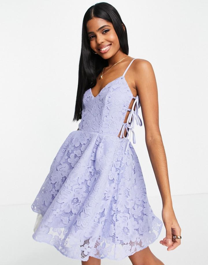 Miss Selfridge Lace Tie Side Mini Prom Dress In Blue