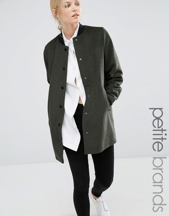 Vero Moda Petite Contrast Long Line Formal Bomber - Gray