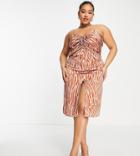 Lola May Plus Satin Midi Dress In Brown Animal Print