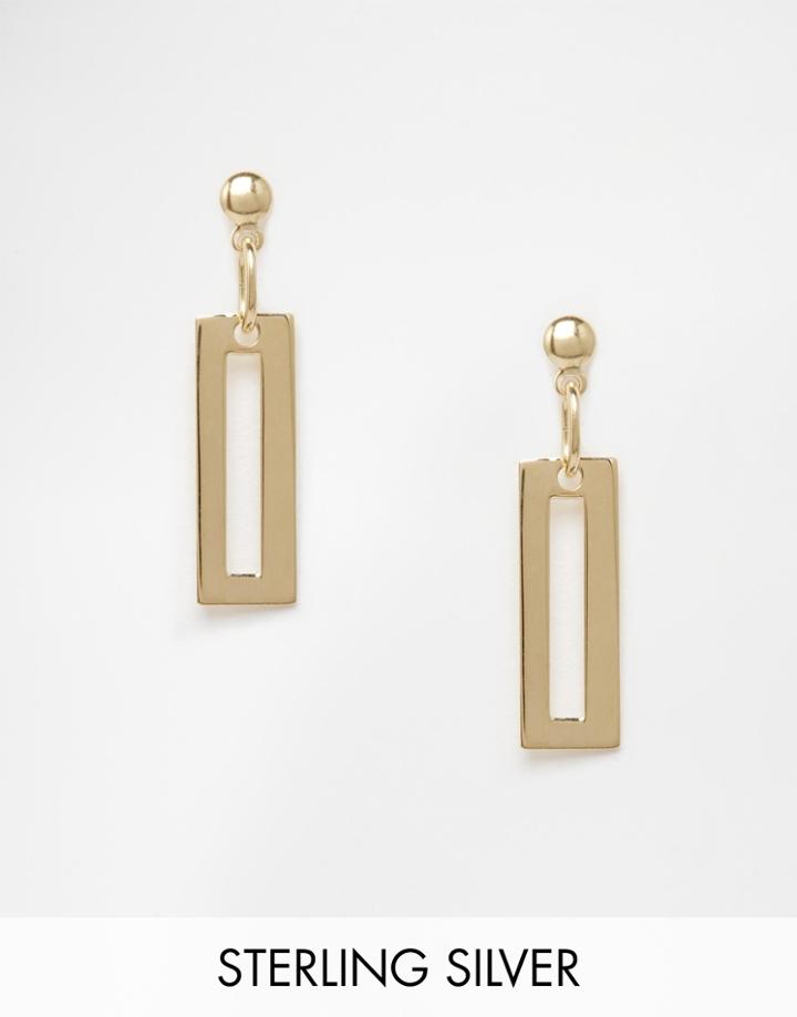 Lavish Alice Sterling Silver Gold Plated Open Rectangle Earrings - Gold
