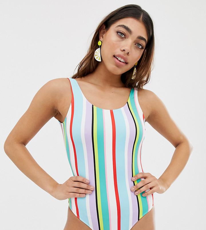 Monki Multi Stripe Scoop Neck Swimsuit - Multi