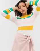 Only Fine Gauge Ribbed Stripe Sweater-yellow