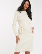 Fashion Union Ribbed Midi Dress With Tie Side-cream