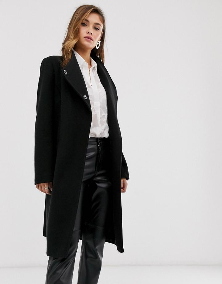 Asos Design Smart Coat With Wrap Front Detail In Black - Black