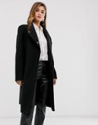 Asos Design Smart Coat With Wrap Front Detail In Black - Black