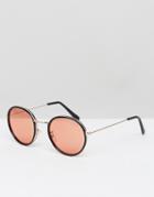 Asos Round Sunglasses In Black With Orange Lens - Black