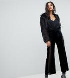 River Island Wide Leg Lace Detail Velvet Pants - Black