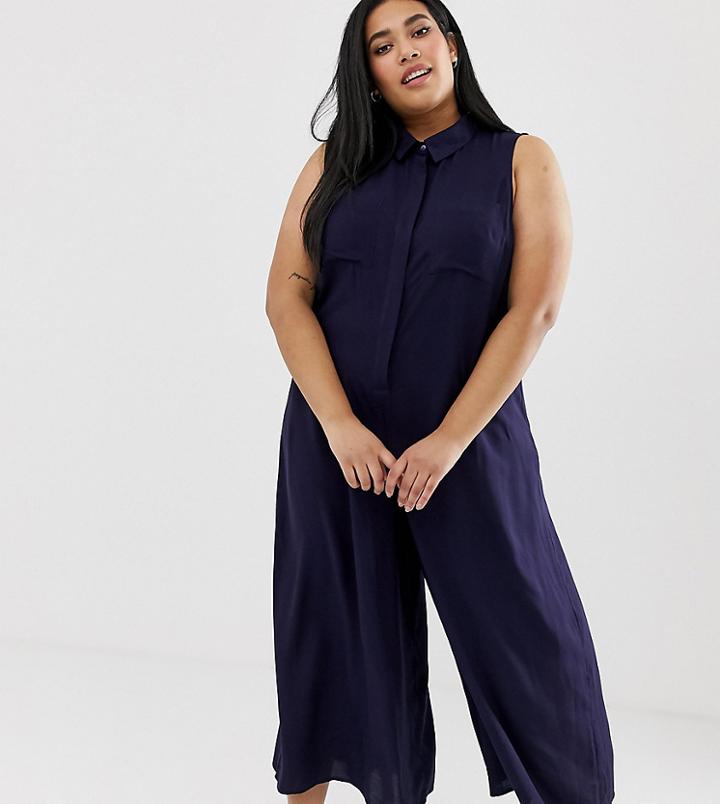 Asos Design Curve Casual Culotte Shirt Jumpsuit-multi