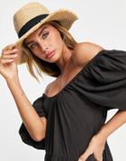 Nali Raffia Hat With Black Ribbon Detail In Natural-neutral