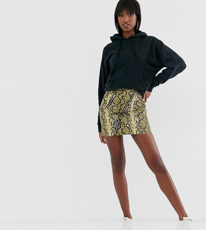 Asos Design Tall Snake Skin Mini Skirt With Zip Detail-yellow