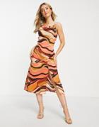 Outrageous Fortune Midi Dress In 70's Swirl Print-orange