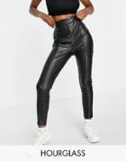 Asos Design Hourglass Pintuck Leather Look Pant In Black