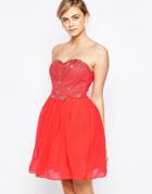 Little Mistress Skater Dress With Embellished Top - Coral